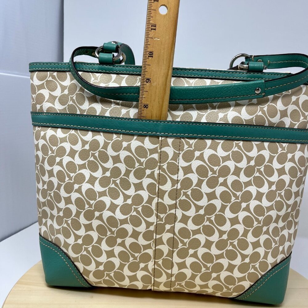COACH Heritage Chelsea Tote Signature Tan Green F15137 - Picture 10 of 14